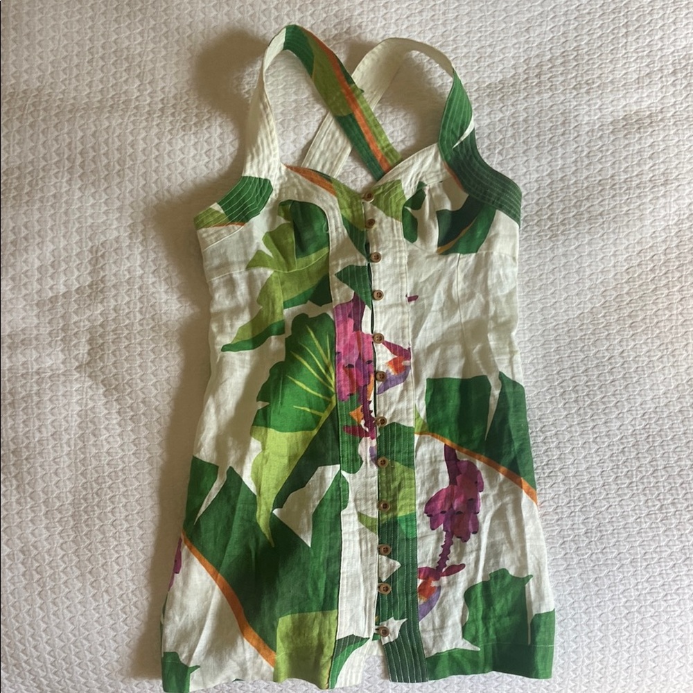 FARM Rio Green and White Halter Sundress
